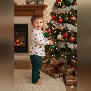 Kids' Car Print Shirt and Green Pants Set